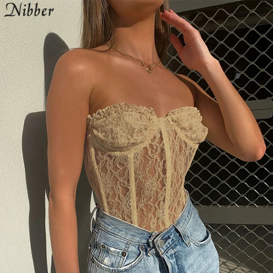 Canmol Lace Off Shoulder Top - Elegant Party Tube Top for Women