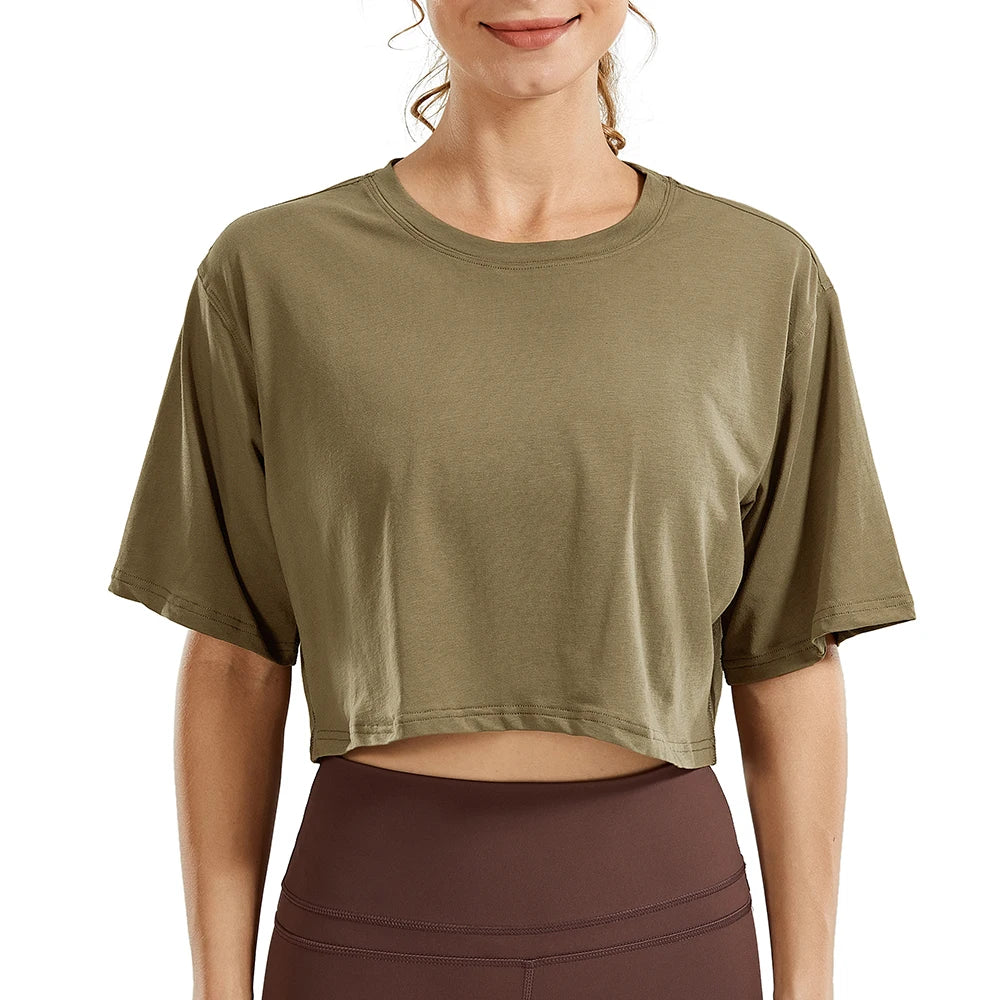 Canmol Pima Cotton Crop Tops: Short Sleeve Athletic Tees for Women