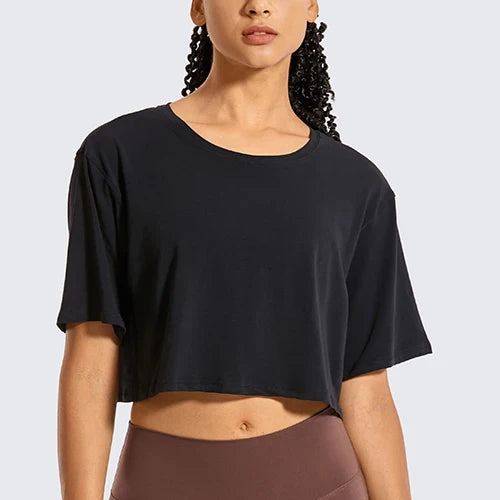 Canmol Pima Cotton Crop Tops: Short Sleeve Athletic Tees for Women