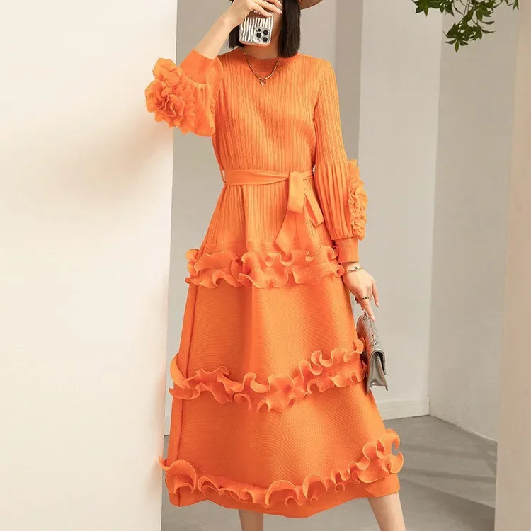 Canmol Pleated Solid Color Dress: Loose Fit Cake Elastic Shake Skirt - 2023 Autumn/Winter Collection