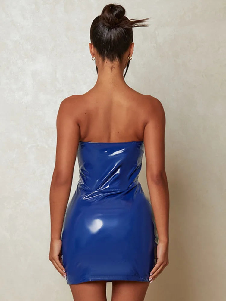 Canmol  Off-shoulder Pu Leather Dress: Women's Strapless Sleeveless Backless Fashion Dress