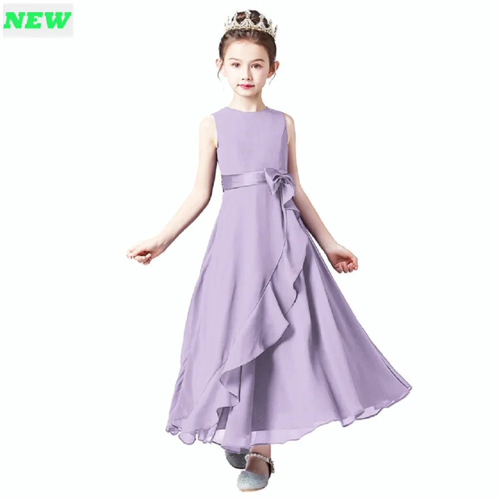 Canmol Chiffon Junior Bridesmaid Ankle-Length Dress for Teens in Wedding Party