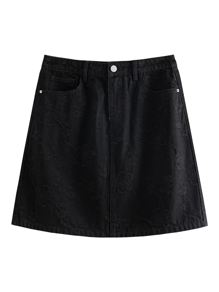 Canmol Jacquard Denim A-line Skirt - High Waist Slim Summer Casual Fashion