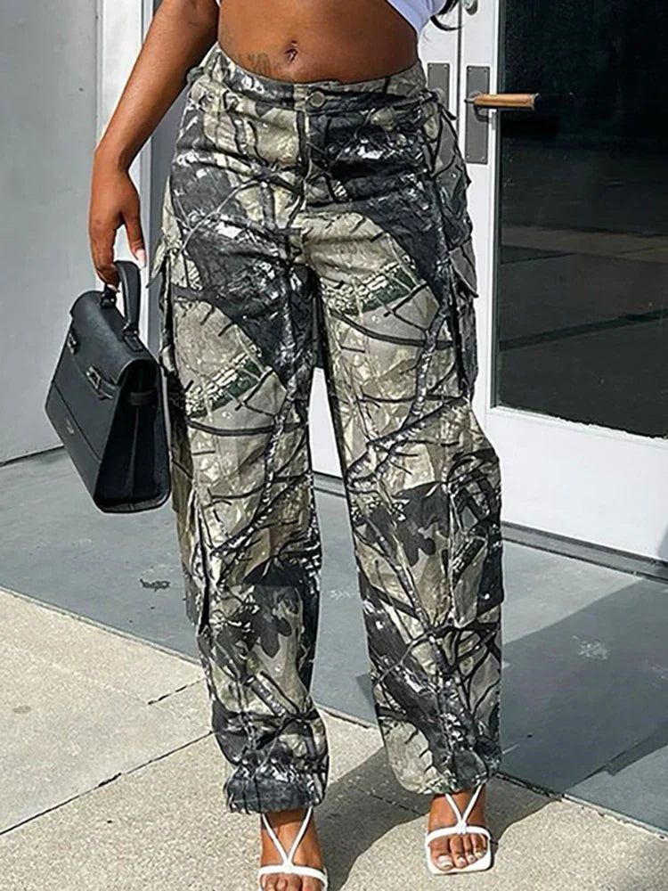 Camouflage High Waist Loose Straight Pants by Canmol - Spring 2024 Trend
