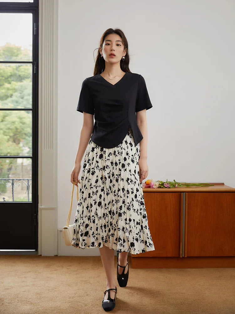 Canmol Vintage Floral A-Line Skirt: High Waist Plump Summer 2023 Fashion