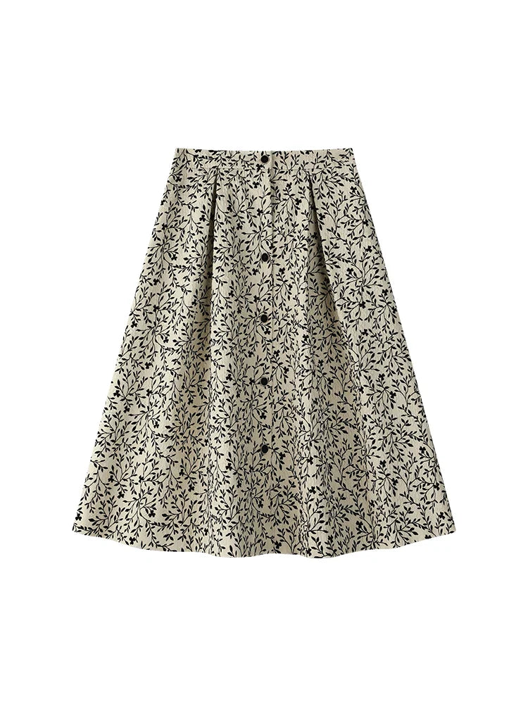 Canmol Winter Textured A-Line Midi Skirt for Women