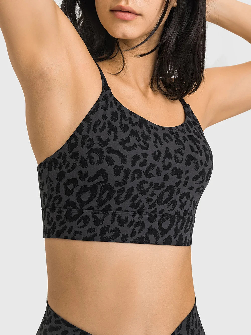 Canmol Leopard Double Strappy Back Sports Bra for Fitness Gym Running