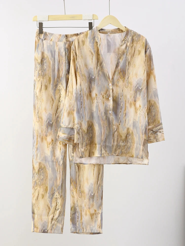 Canmol's Tie-Dyed Satin Women Pants Set: Effortless Casual Chic