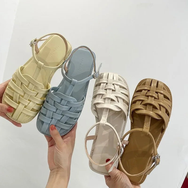 Canmol 2023 Women's Fashion Gladiator Sandals: Trendy Weave Summer Flats.
