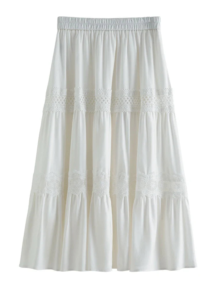 Canmol DUSHU White Lace Loose Skirt - Summer 2023 Women's Half Skirt