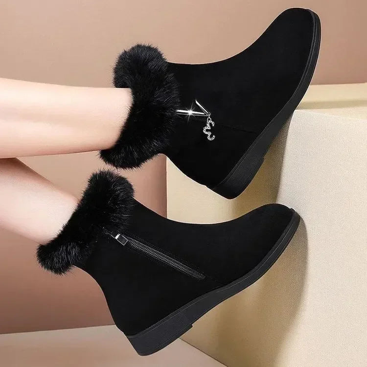Canmol Crystal Fur Snow Boots: Cozy Winter Ankle Boots for Women