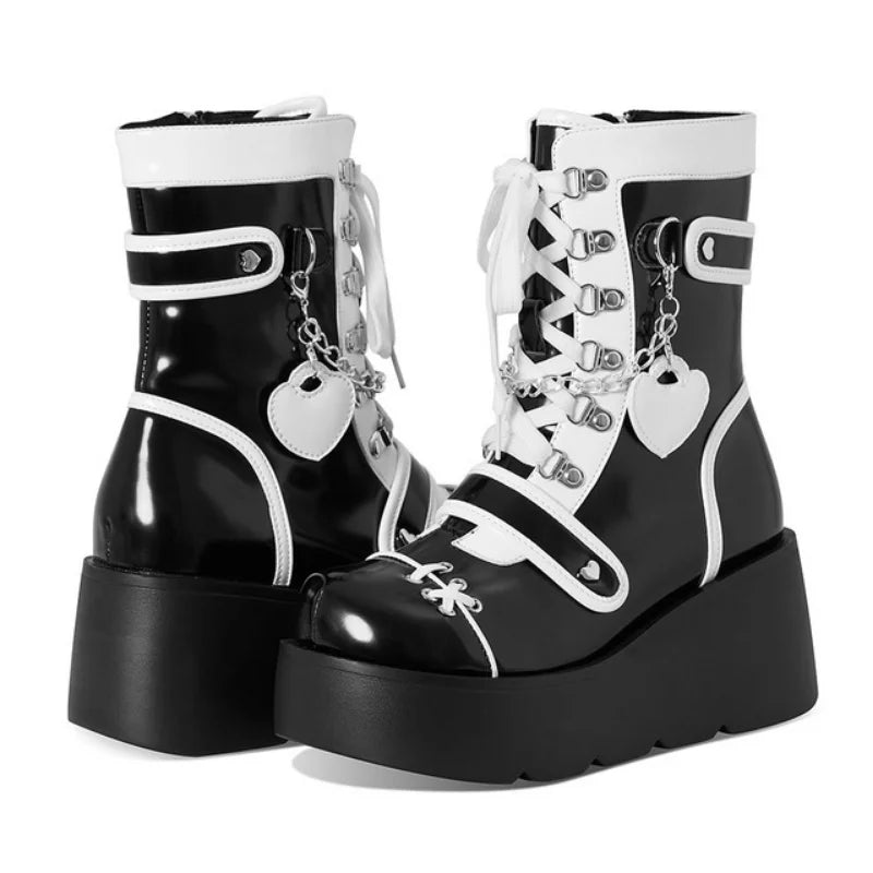 Canmol Gothic Style Metal Cross Chunky Boots for Women