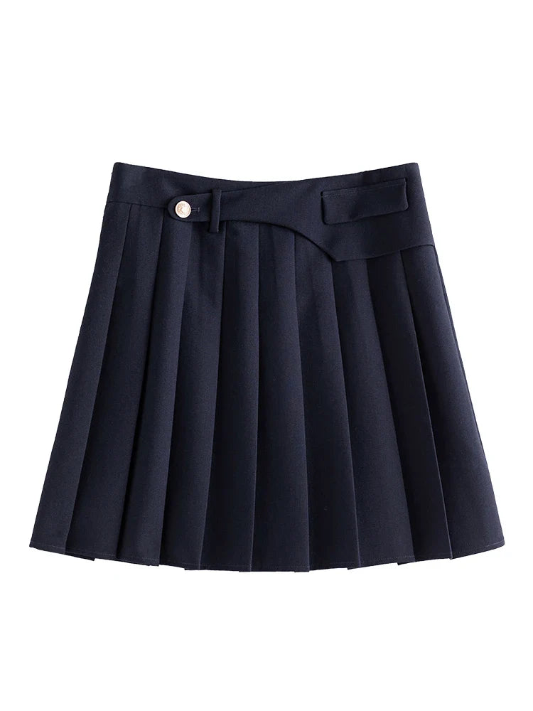 Canmol High Waist Urban Campus Pleated Skirt - Spring Mini College Style Slimming Skirt