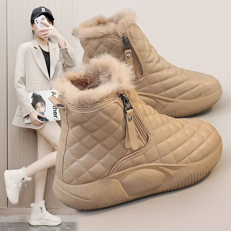 Canmol Winter Fashion Plush Snow Boots for Women - Stylish Thick Sole Ankle Botas