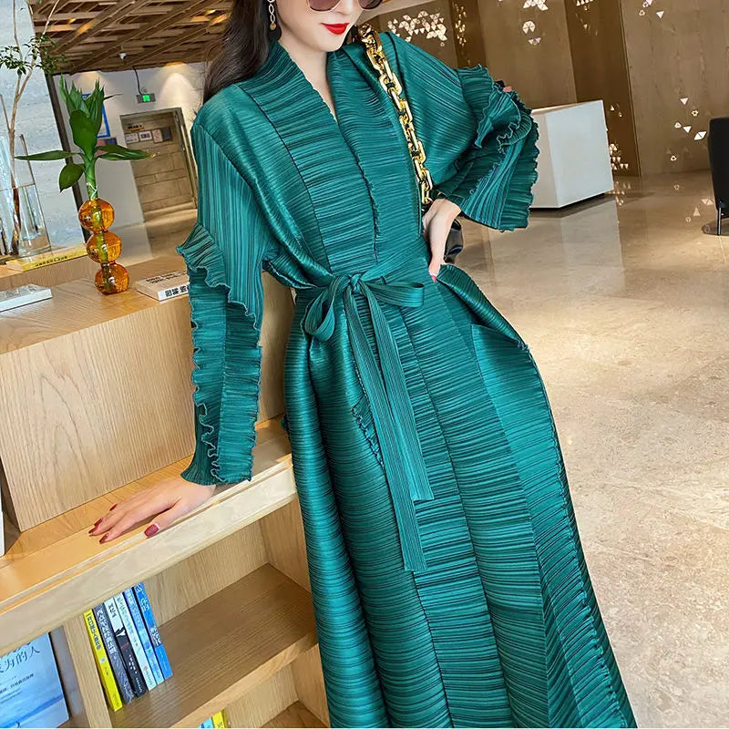 Canmol Pleated Maxi French Dress - Spring/Autumn 2022 Women's Fashion Statement