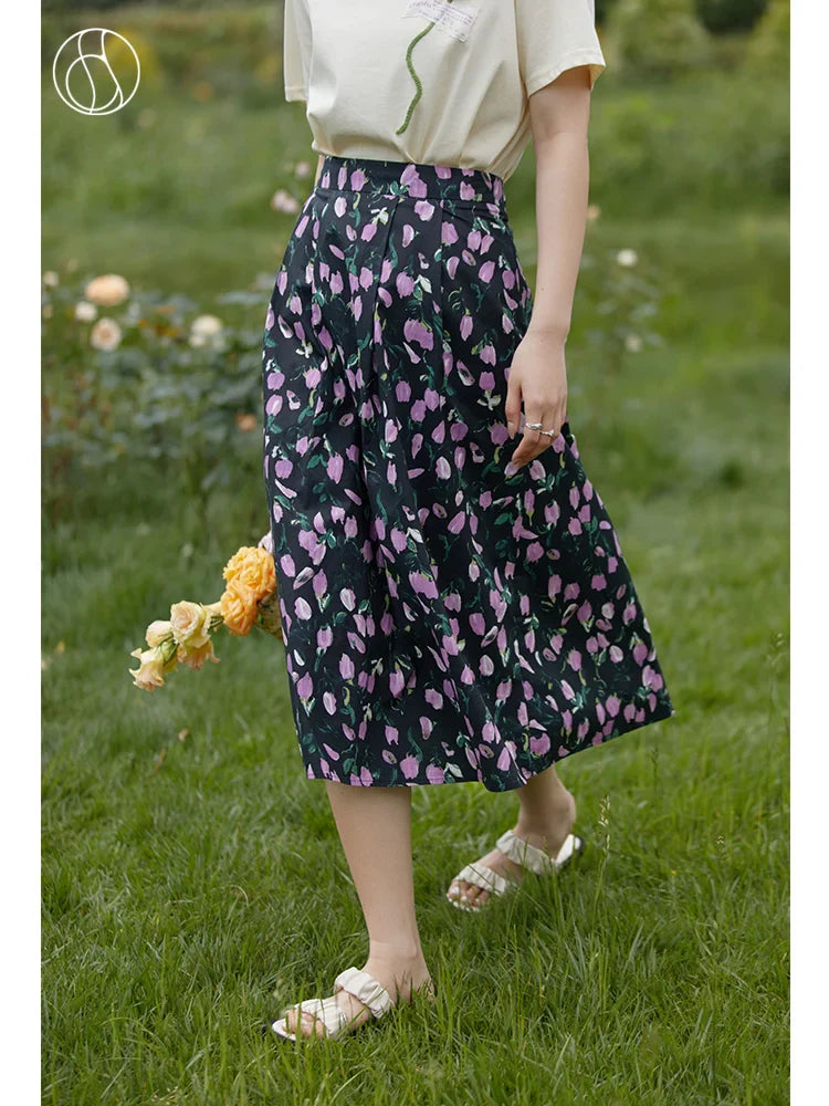 Canmol Tulip Print Skirt: Retro A-Line Vintage High Waist Summer Style