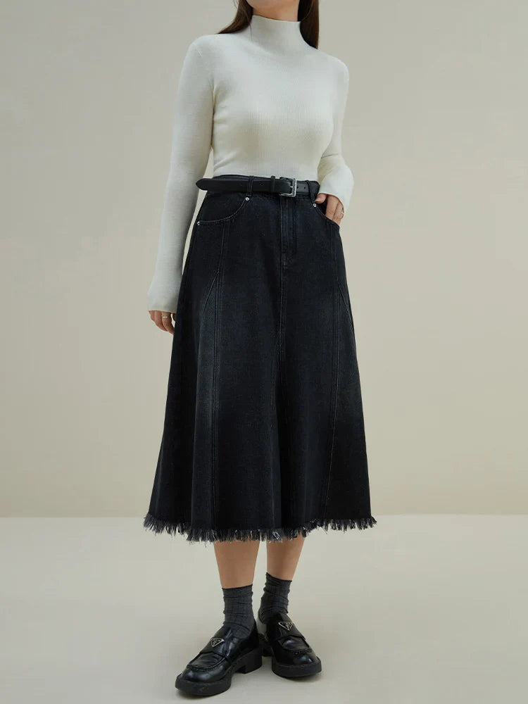 Canmol High Waist A-Line Denim Skirt for Women, Irregular, Thicken, Loose Fit
