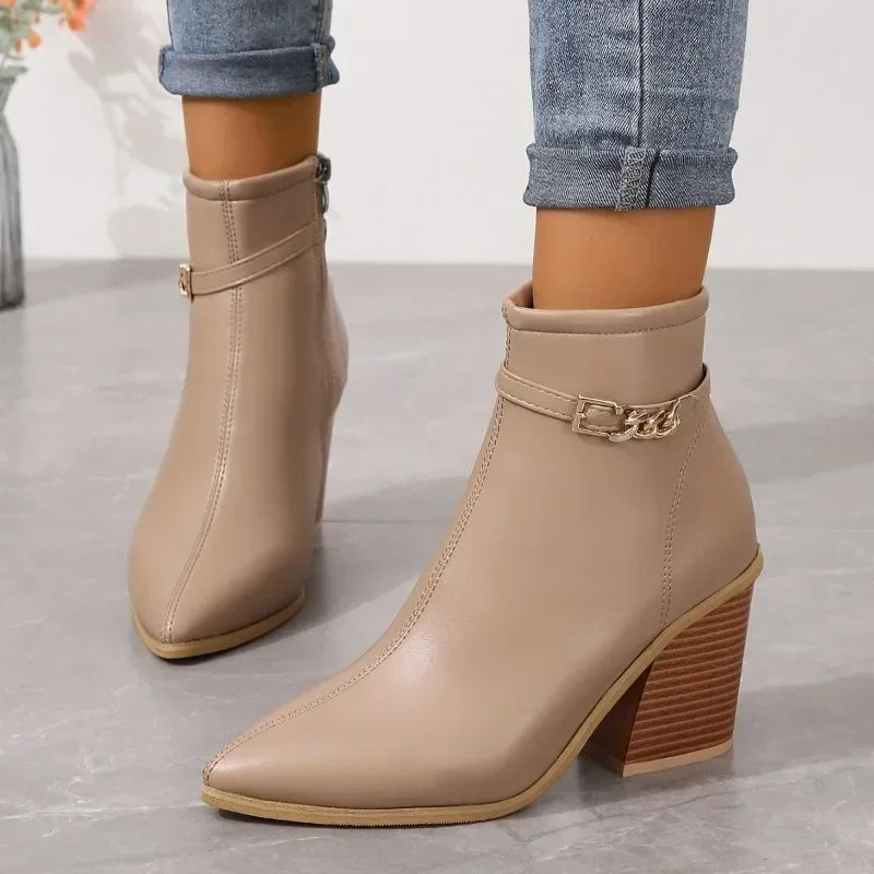 Canmol 2023 Autumn High Heel Ankle Boots for Women - Fashion Waterproof Booties