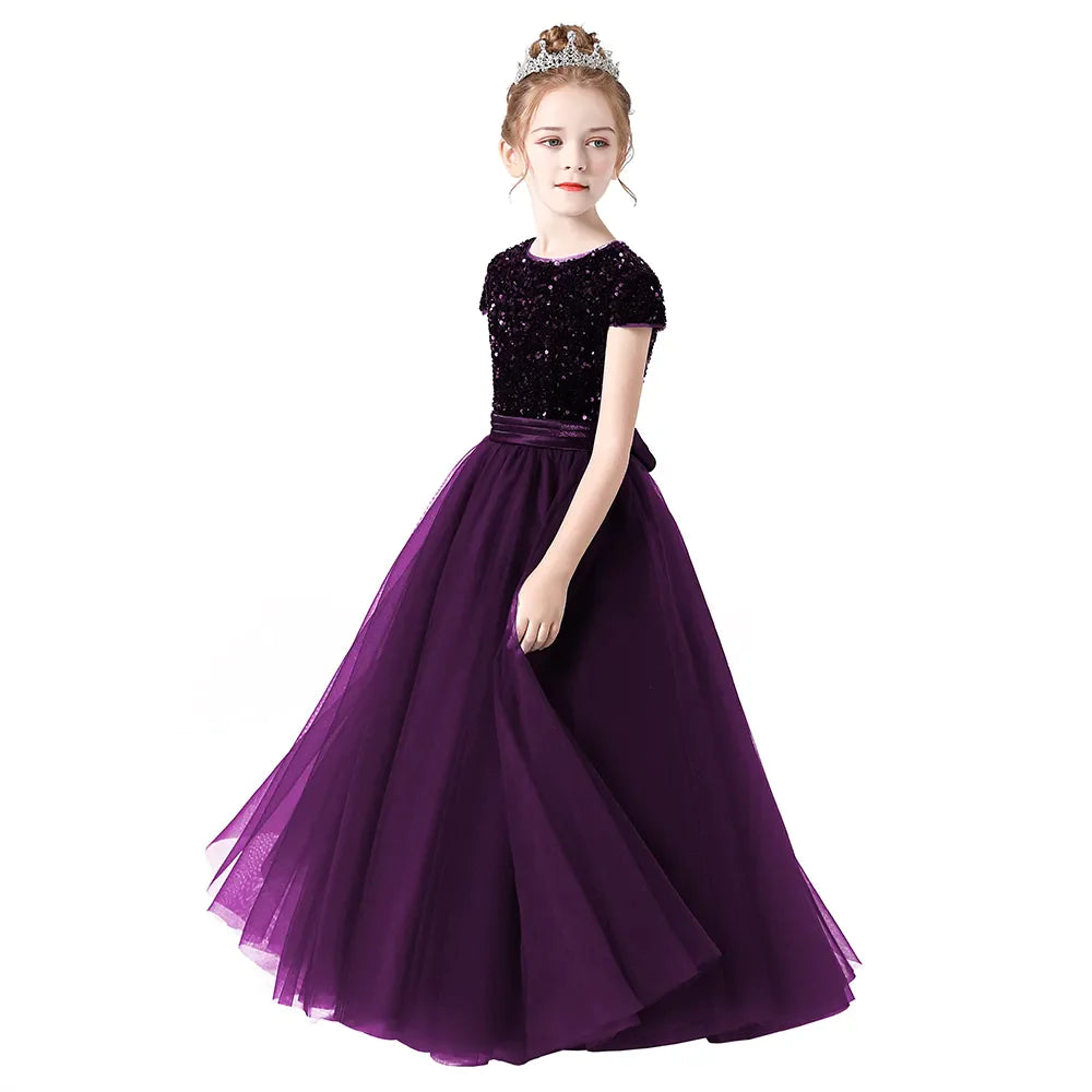 Canmol Sparkly Sequins Tulle Flower Girl Dress for Birthday Party Pageant Prom Gown