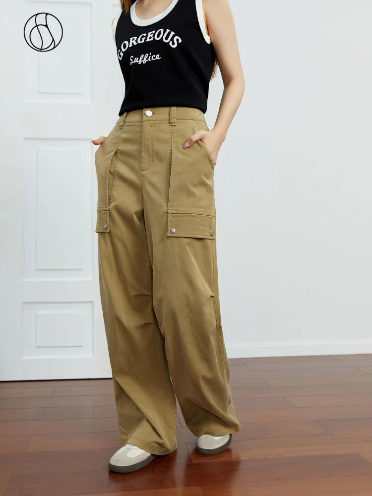 Canmol Khaki Cargo Pants in Tooling Style, Pocket Decoration, Full Length in Cotton Twill Denim