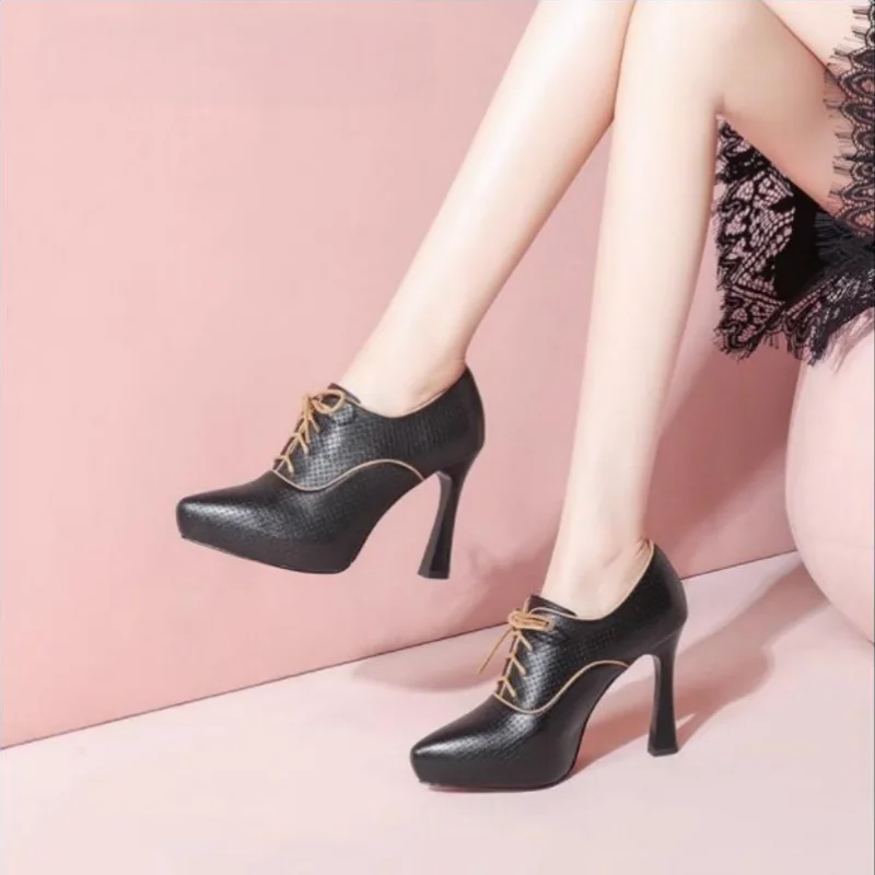 Canmol Beige Leather High Heels with Waterproof Platform