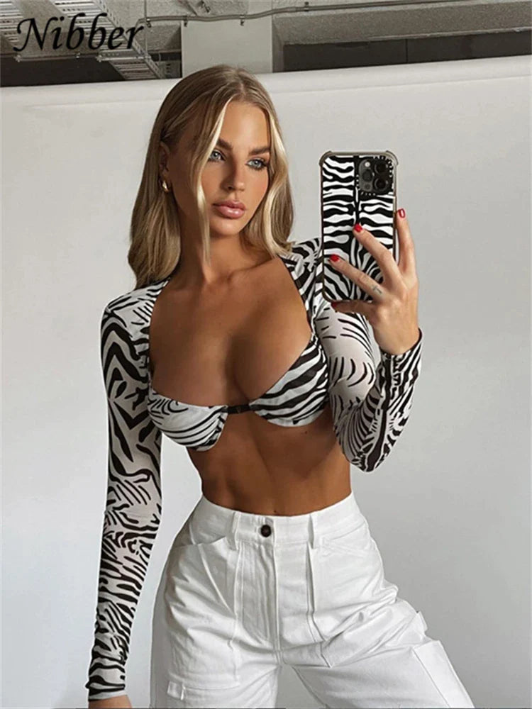 Canmol Zebra Mesh Crop Top: Sexy Gothic Streetwear Tee Summer 2021