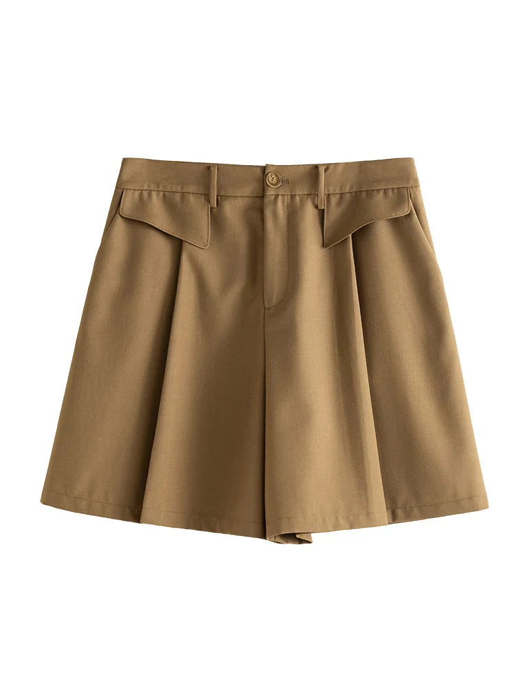 Canmol Retro Coffee Color High Waist Suit Shorts for Women