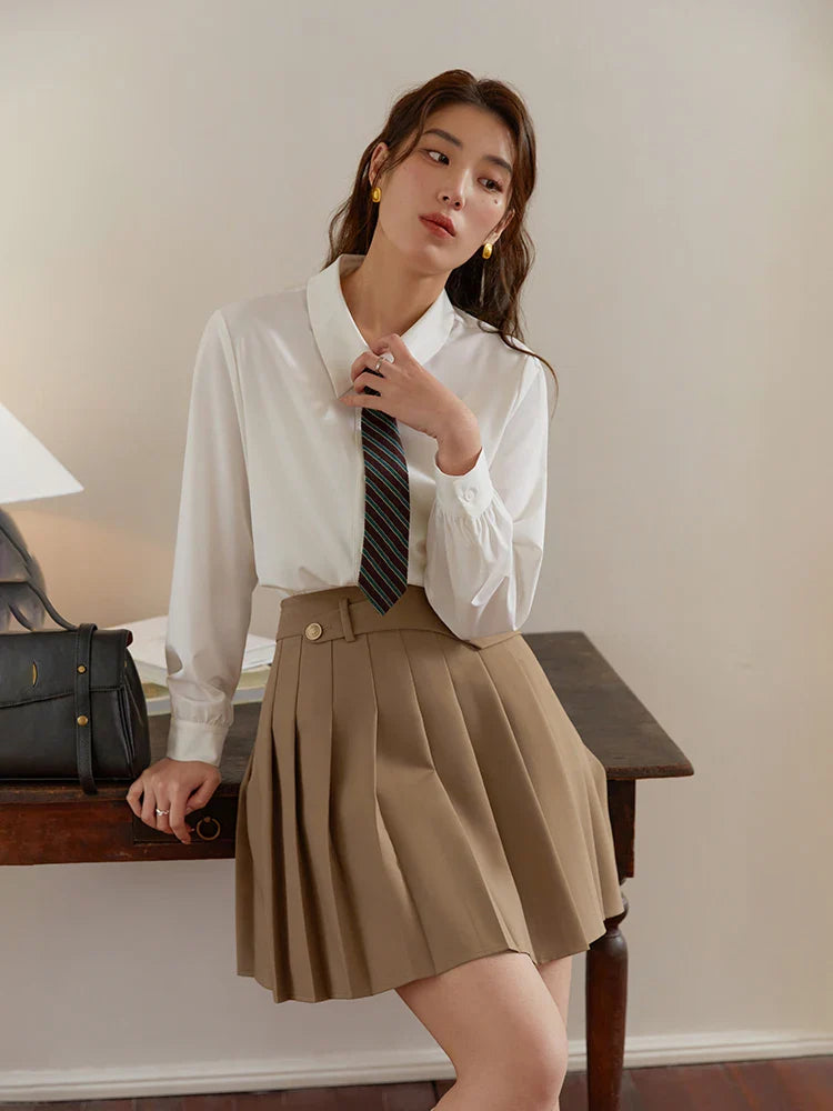 Canmol High Waist Urban Campus Pleated Skirt - Spring Mini College Style Slimming Skirt