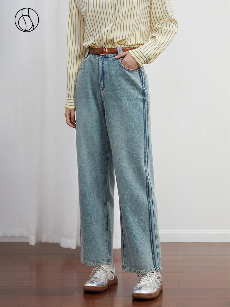 Canmol Retro Water Wash Jeans Loose Fit High Waist Pants