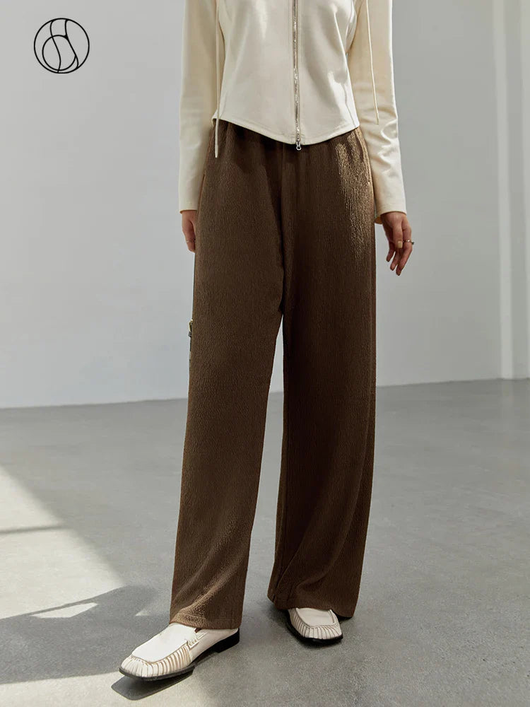 Canmol Simple Wide Leg Pants: High Waist, Slim Fit, Casual Solid Color - Autumn Style