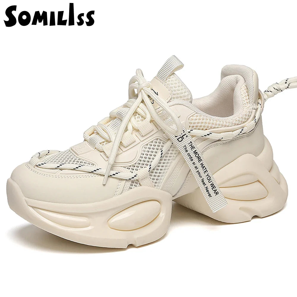 Canmol Leather Mesh Platform Sneakers for Women