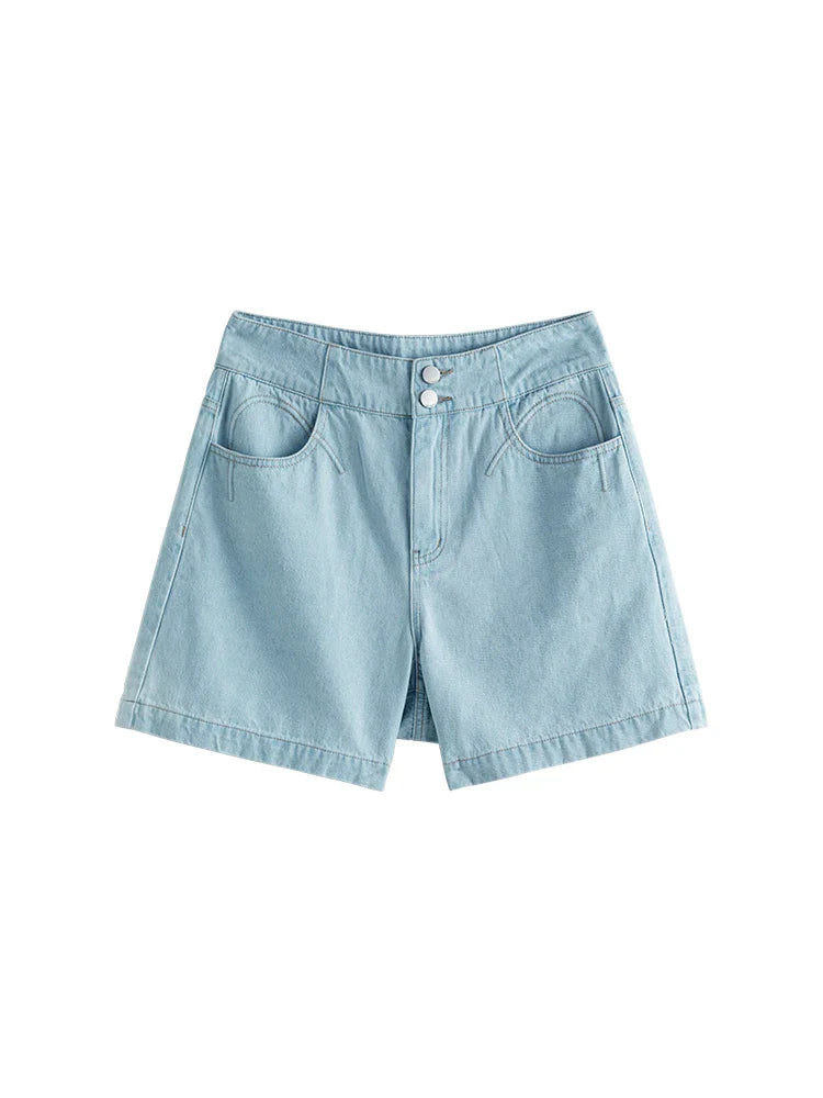 Canmol High Waist Denim A-LINE Shorts with Two Button Detail