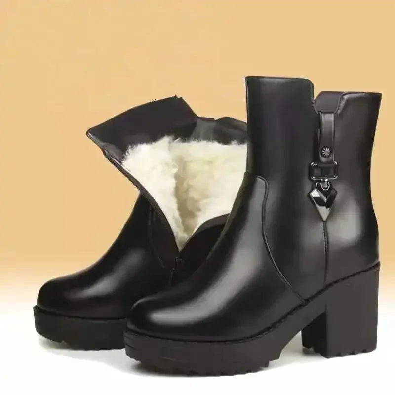Canmol Winter Boots: 2024 New Plush Ankle Snow Boots for Women, High Heels, Warm & Stylish