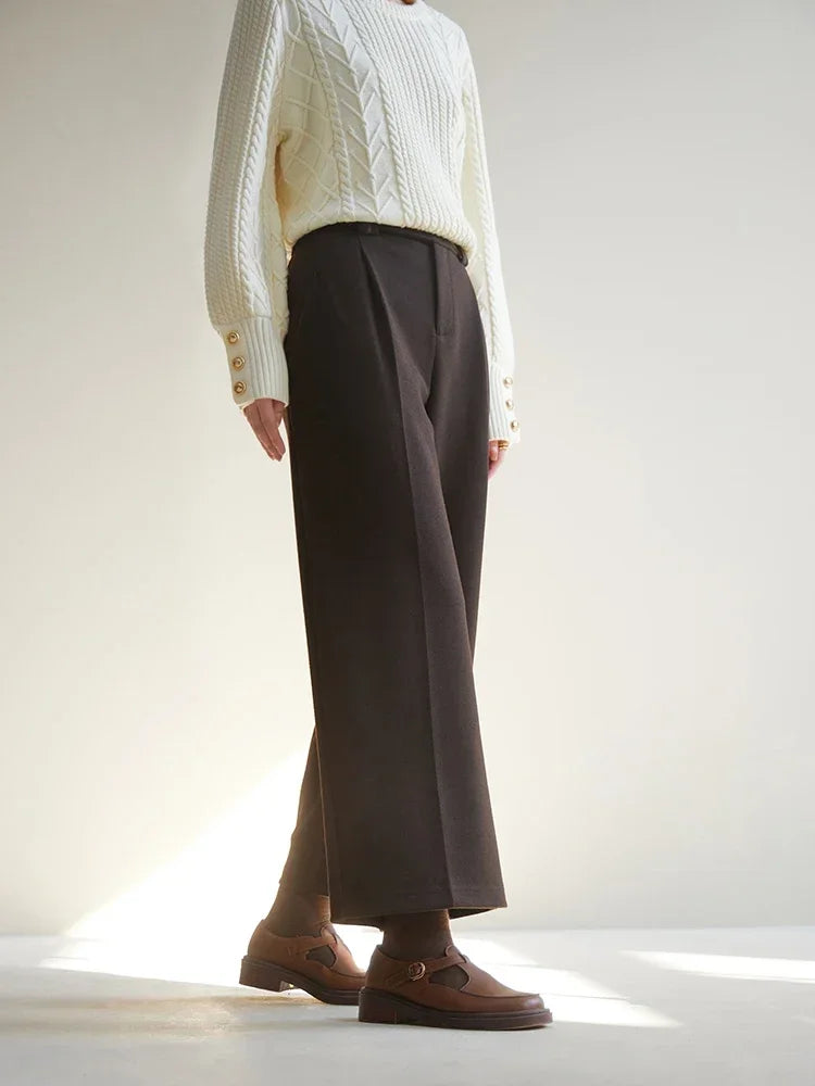 Canmol High-waisted Brown Trousers: Stylish Winter Dress Long Pants for Women