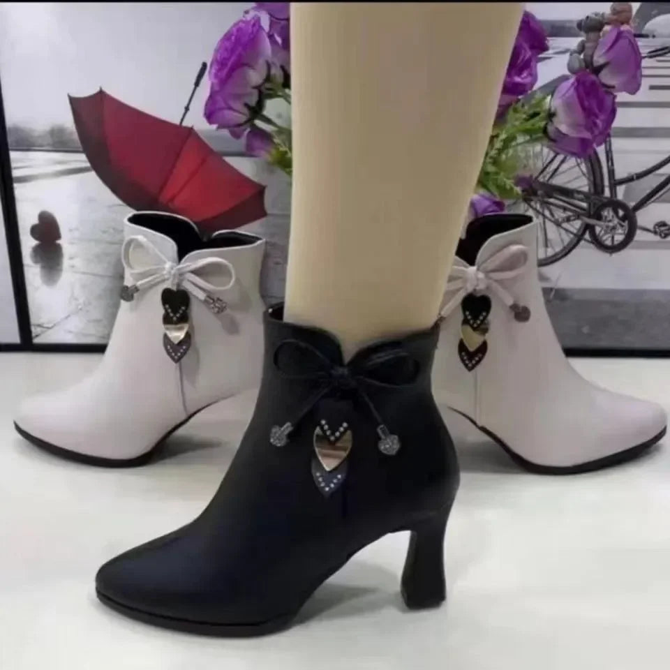 Canmol White High-Heeled Zip Boots: Women's Spring/Autumn Waterproof Taiwan Shoes