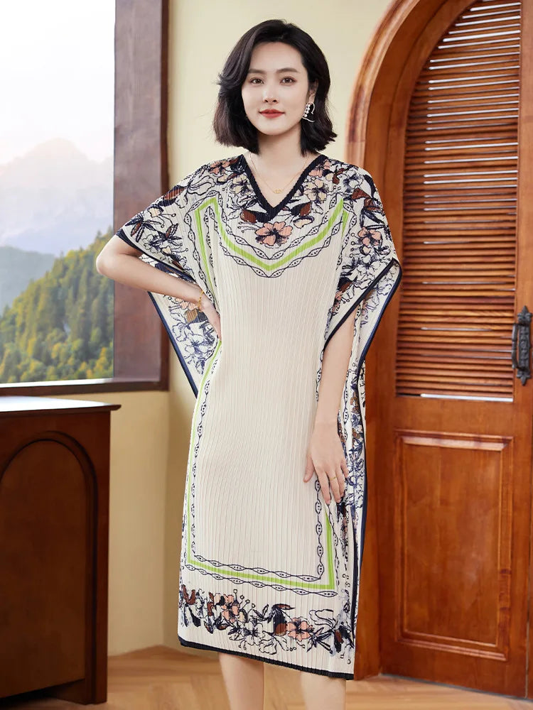 Canmol Pleated Shawl Dress 2024 - V-Neck A-line Design for Trendy Women's Style
