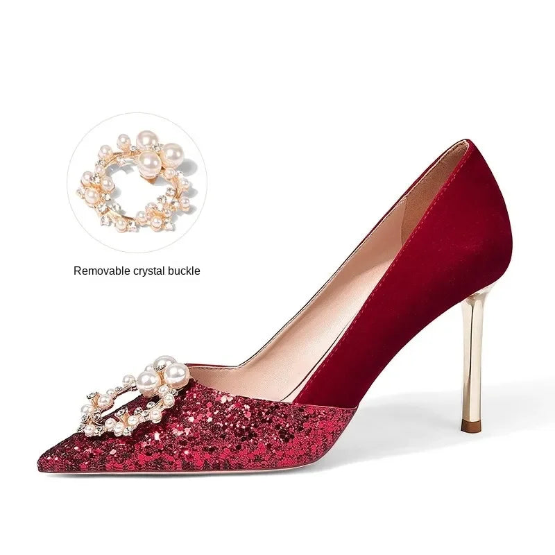 Canmol 2023 Bridal Wedding Shoes in Chinese Red for Show Dress and Heels