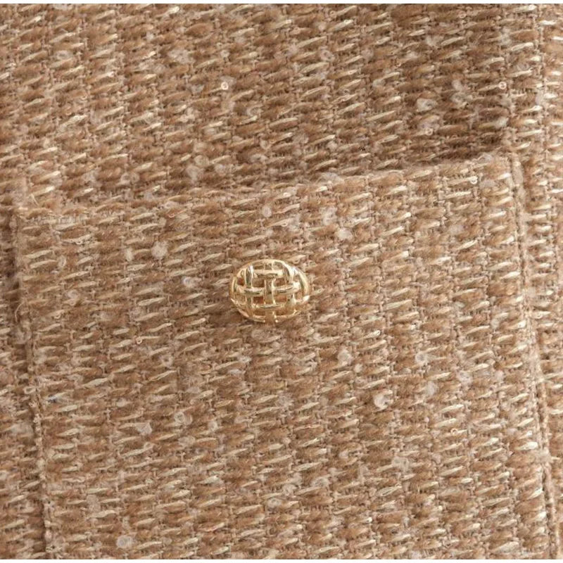 Canmol Elegant Tweed Cropped Jacket: Lovely Ran Single Breasted Coat