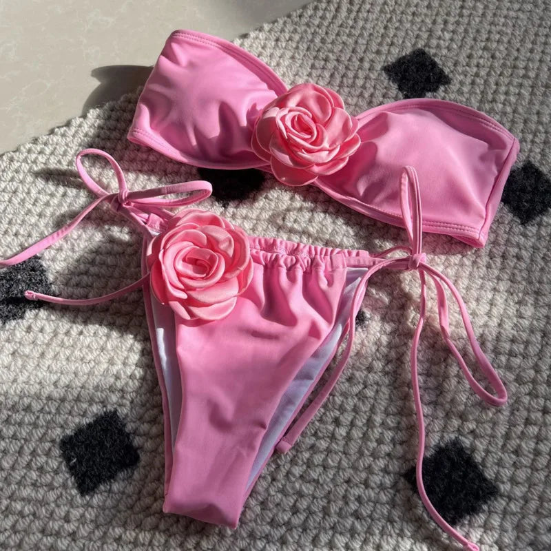 Canmol Red Sexy Push Up Bikini Set for Female Swimwear Beach Pool