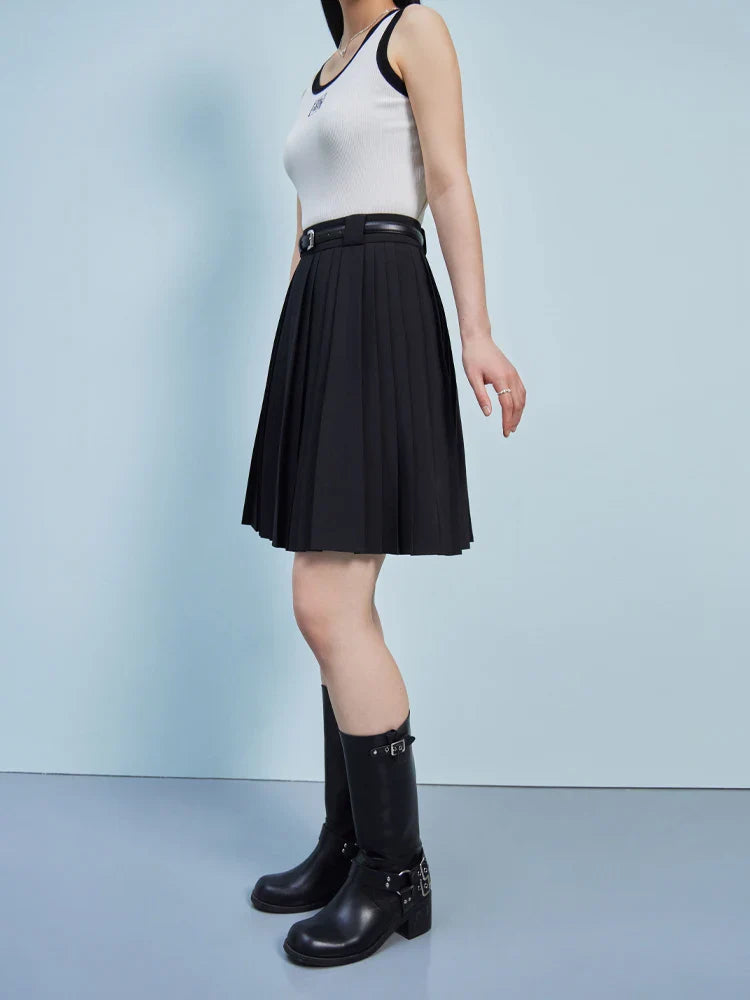 Canmol Irregular Mini Pleated Skirt - Preppy Style High Waist All-match Summer New