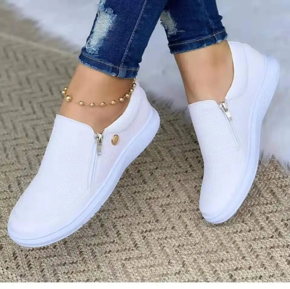 Canmol Round Toe Flats Loafers Slip-On Zipper Casual Shoes - Autumn Fashion 2023