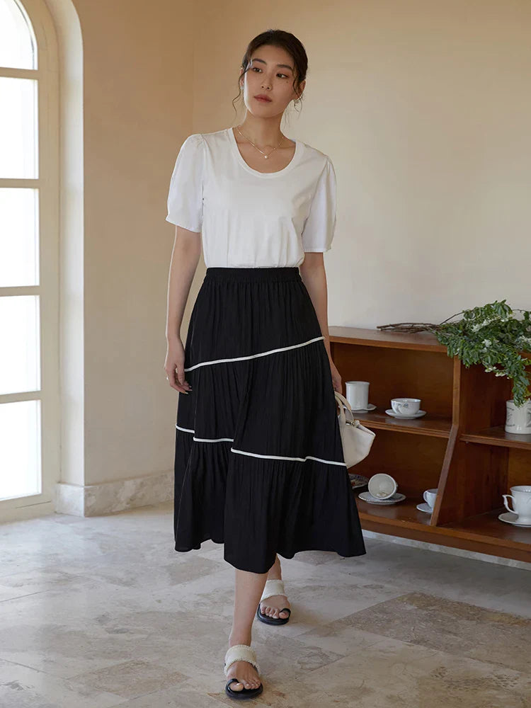 Canmol Romantic A-line Cake Skirt: Korean Style, Elastic Waist, Summer Medium Length