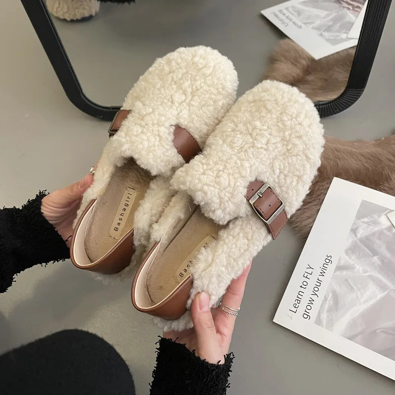 Canmol Plush Winter Loafers: Cozy Sheep Fur Flat Shoes for Women