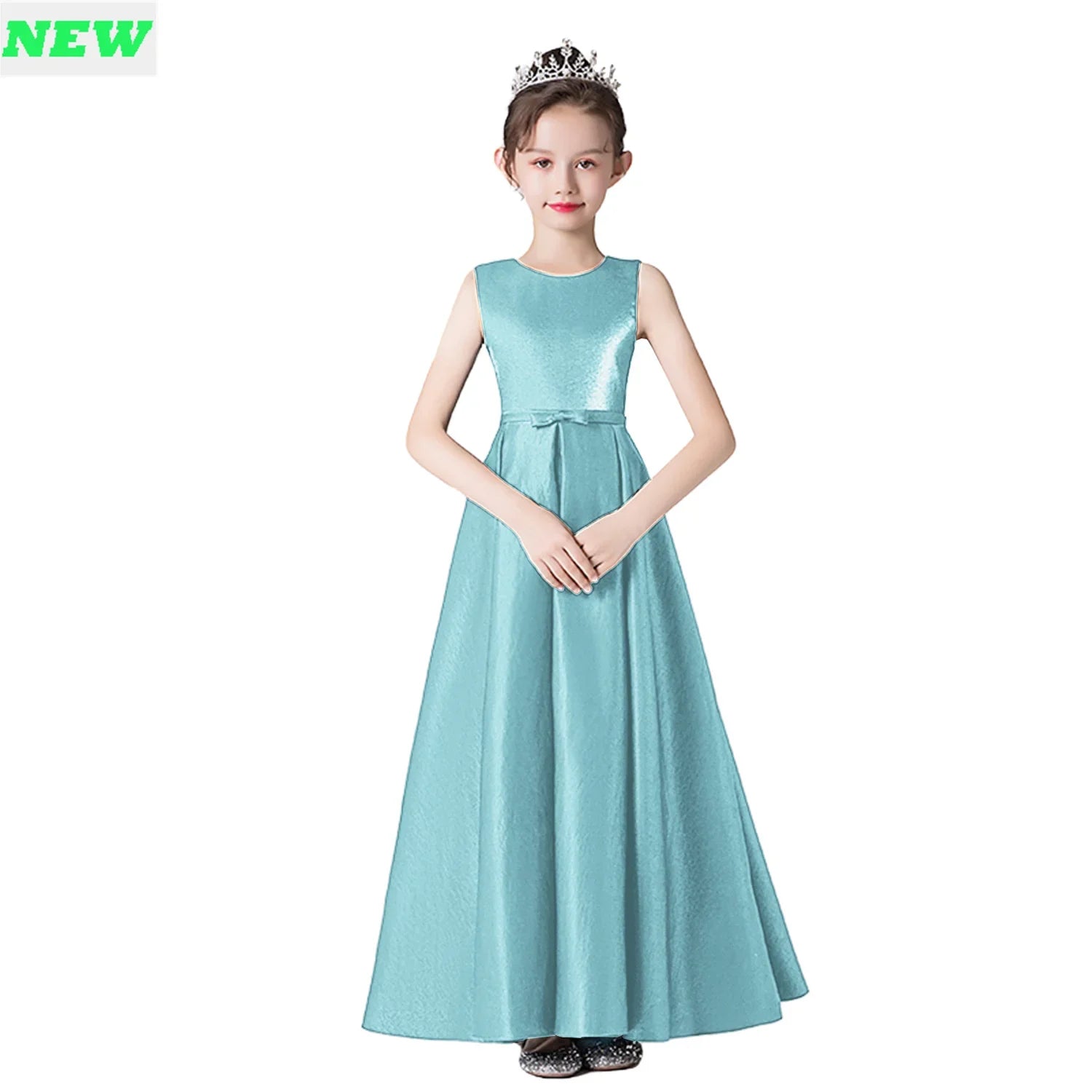 Canmol Sleeveless Flower Girl Party Dress in Satin - Elegant Junior Formal Gown