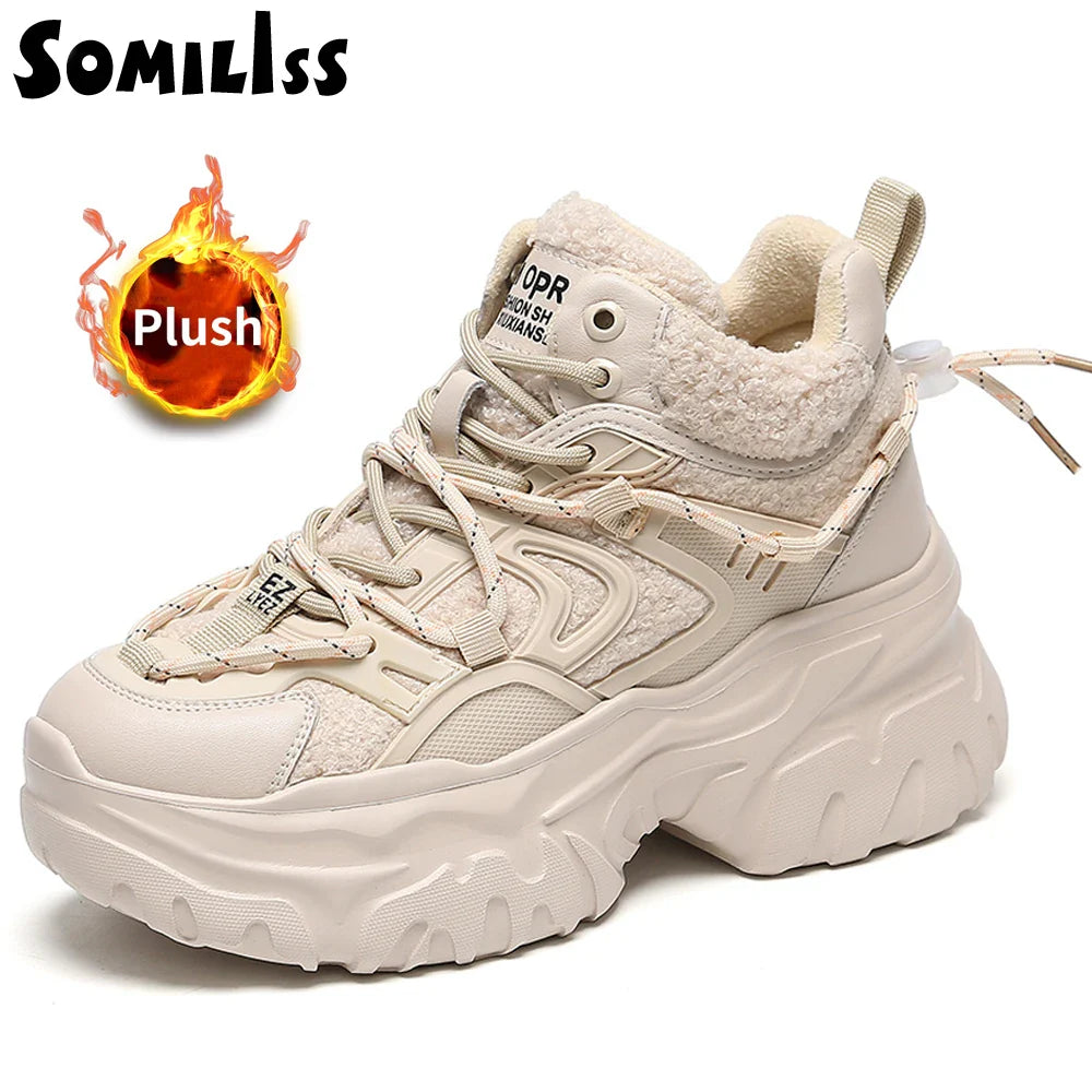 Canmol Plush Lined Platform Sneakers: Warm Winter Snow Shoes, Luxury Comfort & Style