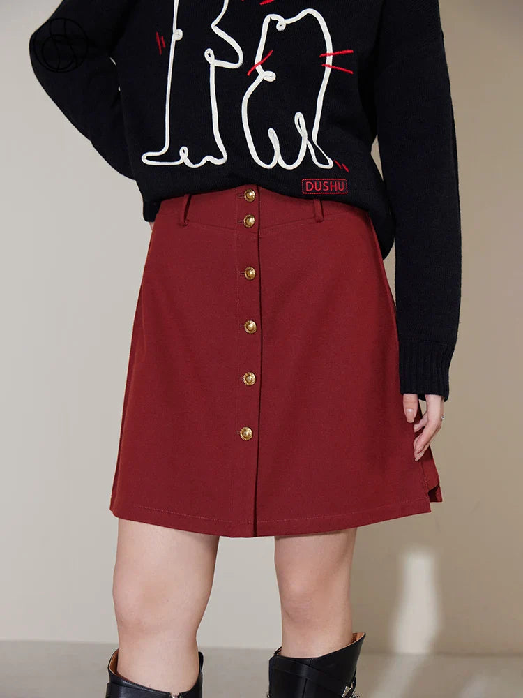 Canmol Elegant Wool A-line Mini-skirt - Winter High-waist Slimming Style