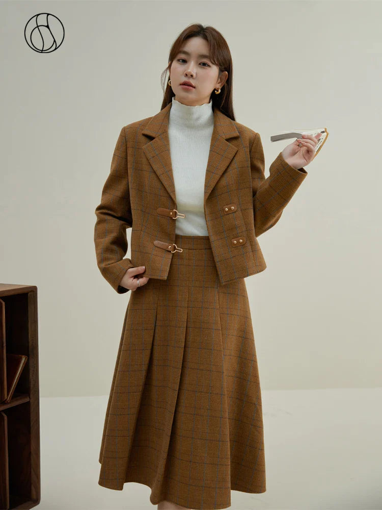 Canmol 2023 Winter Retro British Suit Set - Short Coat & High Waist Skirt
