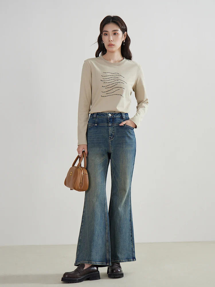 Canmol Bell-bottoms: Retro Denim High-waisted Slim-leg Jeans, Spring Casual Modern Style