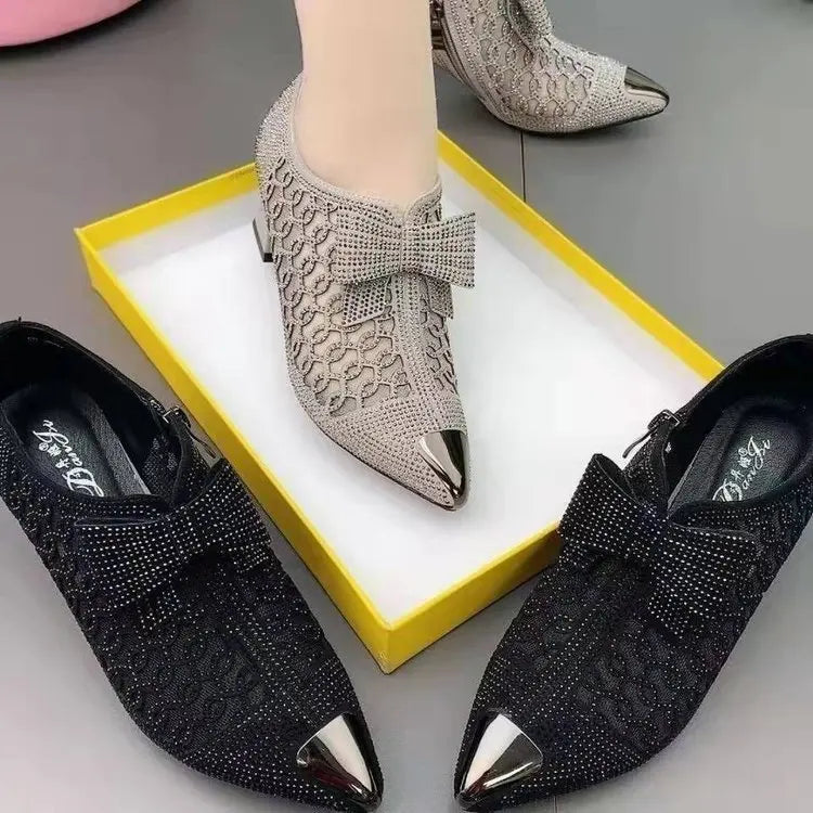 Canmol Hollow Mesh Rhinestone Pumps: 2023 Summer Fashion Square Heel Sandals