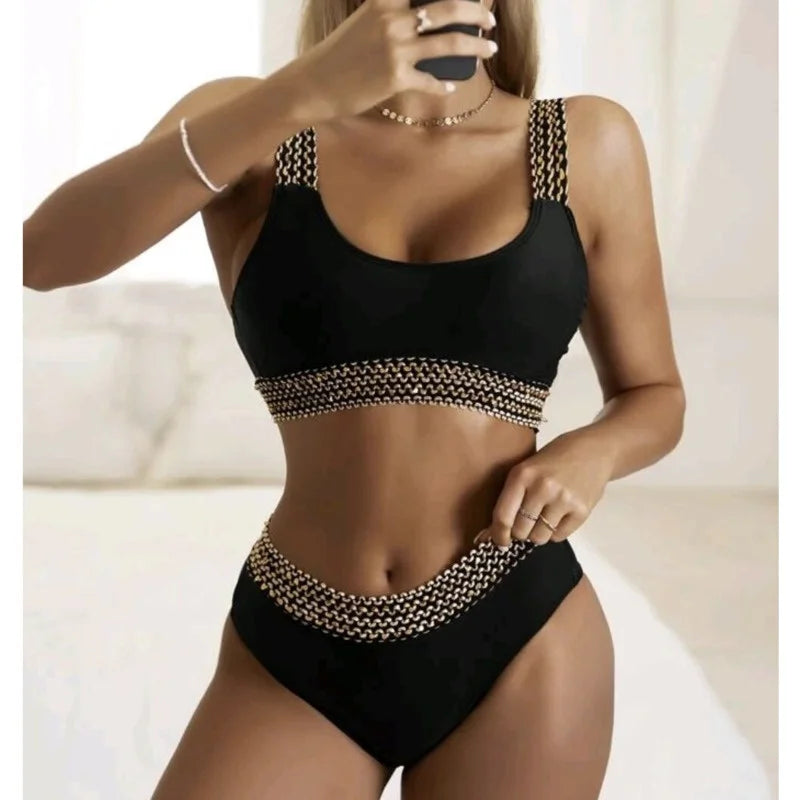 Canmol Black Bikini Set: Summer Sexy Push Up Swimwear for Women - Beach Poolwear
